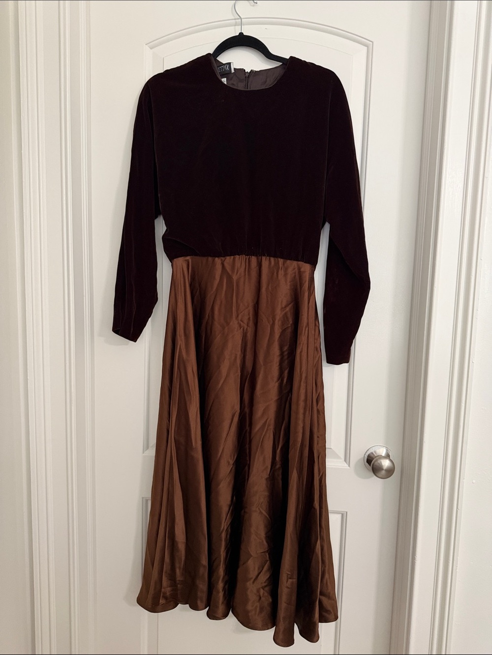 Vintage Brown Silk Blend Velvet and Satin Dress Size 12 Small Medium